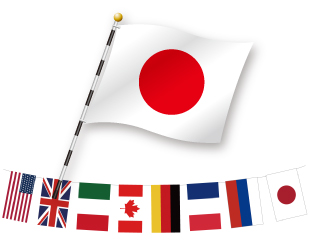 日本の国旗と世界の万国旗のイメージ
